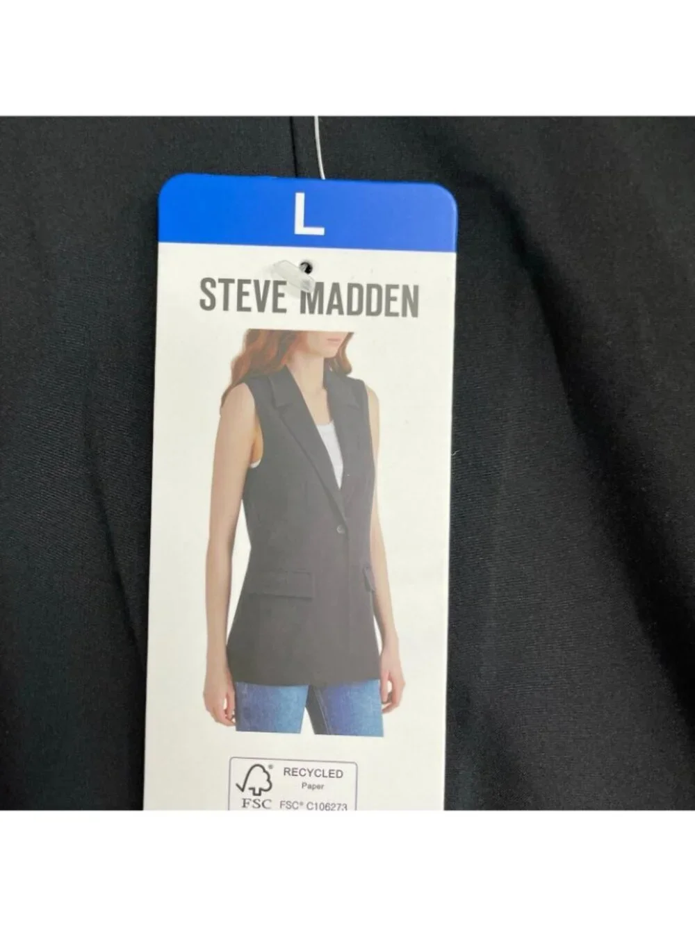 NWT Steve Madden Women's L Sleeveless Black Blazer Vest B0494